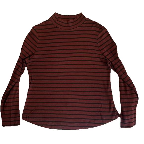 Westbound Women Shirt M Burgundy Striped Mock Neck Pullover - Picture 1 of 6